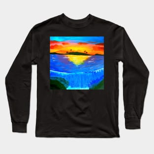 Sunset Tropical Island Paradise Landscape Long Sleeve T-Shirt